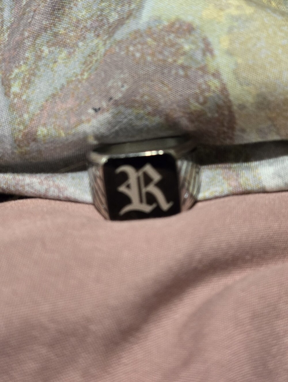 Silver Men’s Signet Ring with Black Onyx Initial R